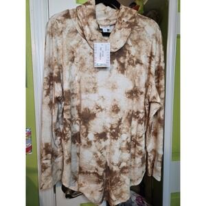 Lularoe Aubrey BROWN CREAM TIE DYE Womens Shirt Sz 2XL NWT Button Detail Cuff